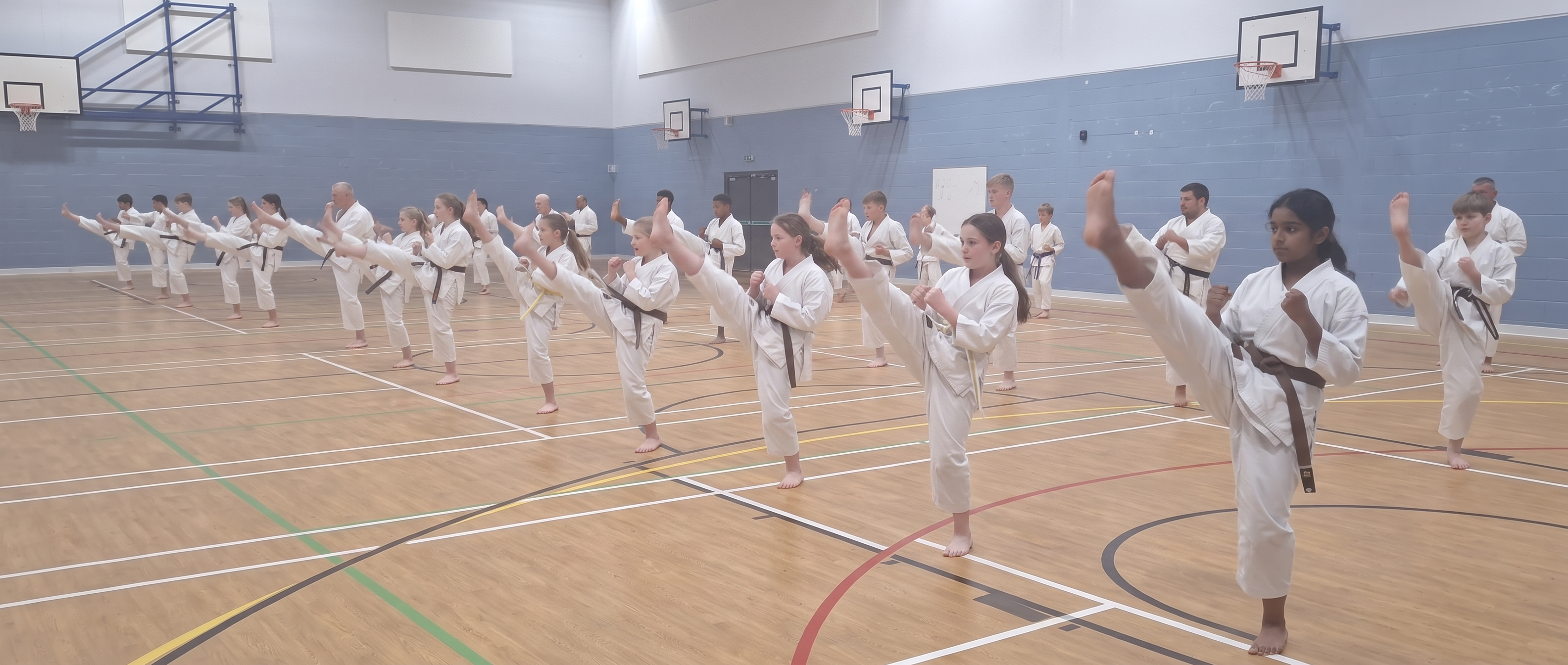 Karate students training together