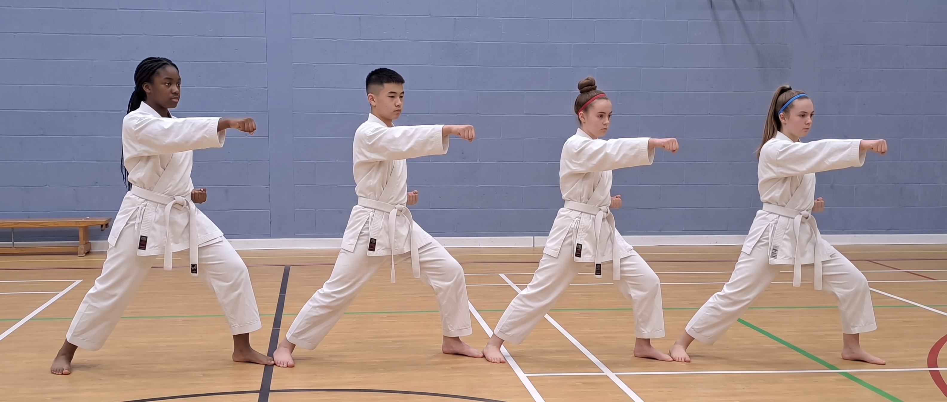 Karate students training together
