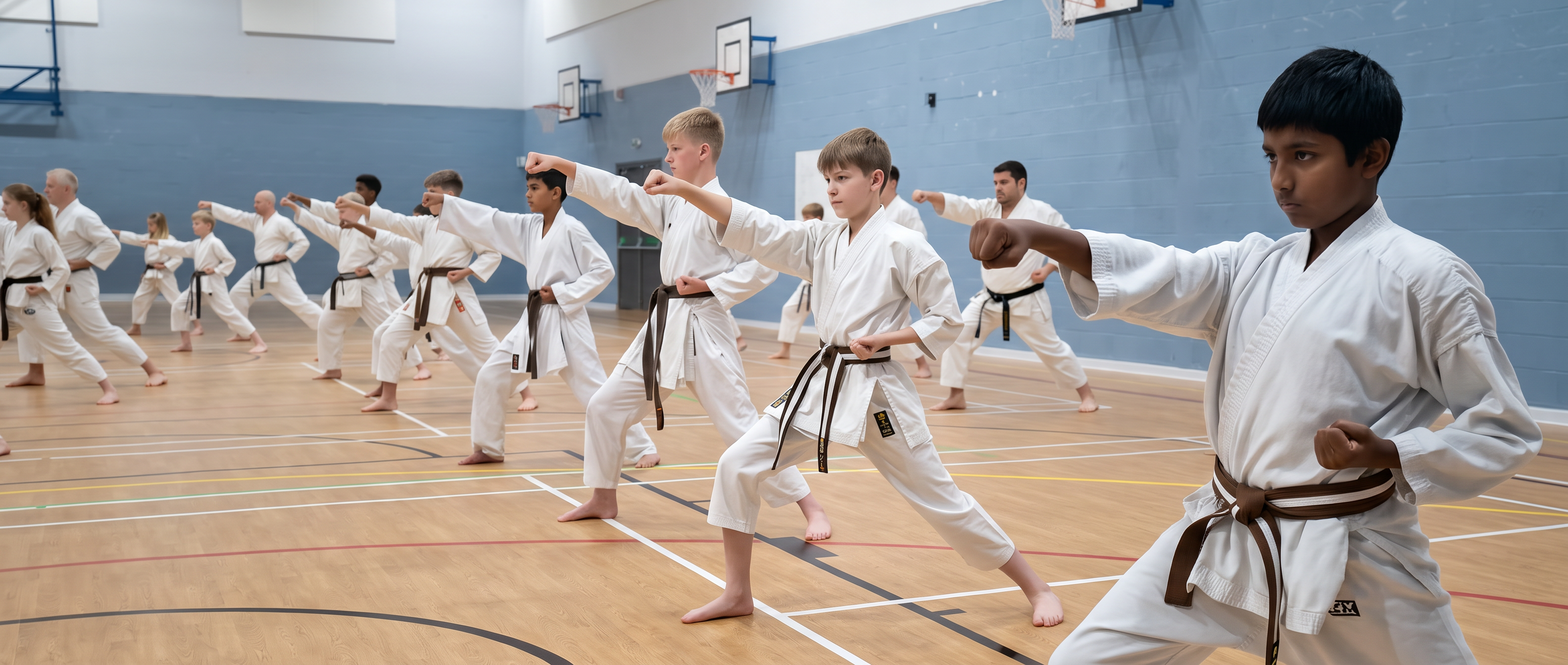Karate students training together